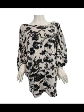bryn Walker Black and Cream Painterly Print Top